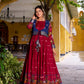 Lorenvalley Fashion Maroon Poly Cotton Kalamkari Print With Zari Weaving Work Border Gown with Koti | Swadesiicart