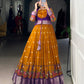 Lorenvalley Fashion Mustard Poly Cotton Kalamkari Print With Zari Weaving Work Border Gown with Koti | Swadesiicart