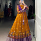 Lorenvalley Fashion Mustard Poly Cotton Kalamkari Print With Zari Weaving Work Border Gown with Koti | Swadesiicart