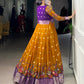 Lorenvalley Fashion Mustard Poly Cotton Kalamkari Print With Zari Weaving Work Border Gown with Koti | Swadesiicart