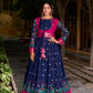 Lorenvalley Fashion Navyblue Poly Cotton Kalamkari Print With Zari Weaving Work Border Gown with Koti | Swadesiicart