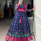 Lorenvalley Fashion Navy Blue Poly Cotton Kalamkari Print With Zari Weaving Work Border Gown with Koti | Swadesiicart