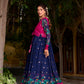 Lorenvalley Fashion Navyblue Poly Cotton Kalamkari Print With Zari Weaving Work Border Gown with Koti | Swadesiicart