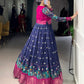 Lorenvalley Fashion Navy Blue Poly Cotton Kalamkari Print With Zari Weaving Work Border Gown with Koti | Swadesiicart