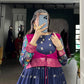 Lorenvalley Fashion Navy Blue Poly Cotton Kalamkari Print With Zari Weaving Work Border Gown with Koti | Swadesiicart