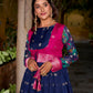 Lorenvalley Fashion Navyblue Poly Cotton Kalamkari Print With Zari Weaving Work Border Gown with Koti | Swadesiicart