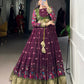 Lorenvalley Fashion Wine Poly Cotton Kalamkari Print With Zari Weaving Work Border Gown with Koti | Swadesiicart