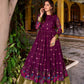 Lorenvalley Fashion Wine Poly Cotton Kalamkari Print With Zari Weaving Work Border Gown with Koti | Swadesiicart