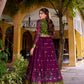Lorenvalley Fashion Wine Poly Cotton Kalamkari Print With Zari Weaving Work Border Gown with Koti | Swadesiicart