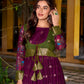 Lorenvalley Fashion Wine Poly Cotton Kalamkari Print With Zari Weaving Work Border Gown with Koti | Swadesiicart