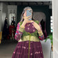 Lorenvalley Fashion Wine Poly Cotton Kalamkari Print With Zari Weaving Work Border Gown with Koti | Swadesiicart