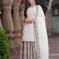 Juniper Women`s White Cotton Embroidered Straight Kurta Sharara Dupatta Set | Swadesiicart