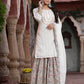 Juniper Women`s White Cotton Embroidered Straight Kurta Sharara Dupatta Set | Swadesiicart