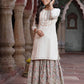 Juniper Women`s White Cotton Embroidered Straight Kurta Sharara Dupatta Set | Swadesiicart