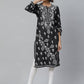 ADA Women Black & White Chikankari Embroidered Straight Sustainable Handloom Kurta | Swadesiicart