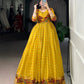 Lorenvalley Fashion Mustard Viscose Chanderi Printed With Zari Weaving Work Gown with Koti - Swadesiicart
