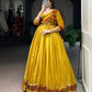 Lorenvalley Fashion Mustard Viscose Chanderi Printed With Zari Weaving Work Gown with Koti - Swadesiicart