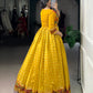 Lorenvalley Fashion Mustard Viscose Chanderi Printed With Zari Weaving Work Gown with Koti - Swadesiicart