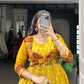 Lorenvalley Fashion Mustard Viscose Chanderi Printed With Zari Weaving Work Gown with Koti - Swadesiicart