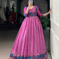 Lorenvalley Fashion Pink Viscose Chanderi Printed With Zari Weaving Work Gown with Koti - Swadesiicart