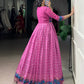 Lorenvalley Fashion Pink Viscose Chanderi Printed With Zari Weaving Work Gown with Koti - Swadesiicart
