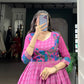 Lorenvalley Fashion Pink Viscose Chanderi Printed With Zari Weaving Work Gown with Koti - Swadesiicart
