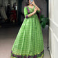 Lorenvalley Fashion Parotgreen Viscose Chanderi Printed With Zari Weaving Work Gown with Koti - Swadesiicart