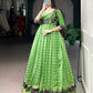 Lorenvalley Fashion Parotgreen Viscose Chanderi Printed With Zari Weaving Work Gown with Koti - Swadesiicart