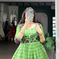Lorenvalley Fashion Parotgreen Viscose Chanderi Printed With Zari Weaving Work Gown with Koti - Swadesiicart