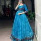 Lorenvalley Fashion Skyblue Viscose Chanderi Printed With Zari Weaving Work Gown with Koti - Swadesiicart