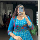 Lorenvalley Fashion Skyblue Viscose Chanderi Printed With Zari Weaving Work Gown with Koti - Swadesiicart