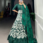 Lorenvalley Green Tussar Silk Floral Print With Foil Print Gown with Dupatta | Swadesiicart