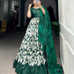 Lorenvalley Green Tussar Silk Floral Print With Foil Print Gown with Dupatta | Swadesiicart