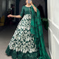 Lorenvalley Green Tussar Silk Floral Print With Foil Print Gown with Dupatta | Swadesiicart