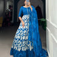 Lorenvalley Blue Tussar Silk Floral Print With Foil Print Gown with Dupatta | Swadesiicart