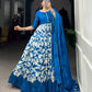 Lorenvalley Blue Tussar Silk Floral Print With Foil Print Gown with Dupatta | Swadesiicart