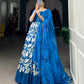 Lorenvalley Blue Tussar Silk Floral Print With Foil Print Gown with Dupatta | Swadesiicart