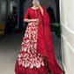 Lorenvalley Red Tussar Silk Floral Print With Foil Print Gown with Dupatta | Swadesiicart