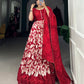 Lorenvalley Red Tussar Silk Floral Print With Foil Print Gown with Dupatta | Swadesiicart