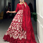 Lorenvalley Red Tussar Silk Floral Print With Foil Print Gown with Dupatta | Swadesiicart