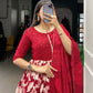 Lorenvalley Red Tussar Silk Floral Print With Foil Print Gown with Dupatta | Swadesiicart