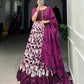 Lorenvalley Wine Tussar Silk Floral Print With Foil Print Gown with Dupatta | Swadesiicart