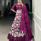 Lorenvalley Wine Tussar Silk Floral Print With Foil Print Gown with Dupatta | Swadesiicart