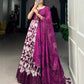 Lorenvalley Wine Tussar Silk Floral Print With Foil Print Gown with Dupatta | Swadesiicart