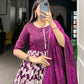 Lorenvalley Wine Tussar Silk Floral Print With Foil Print Gown with Dupatta | Swadesiicart