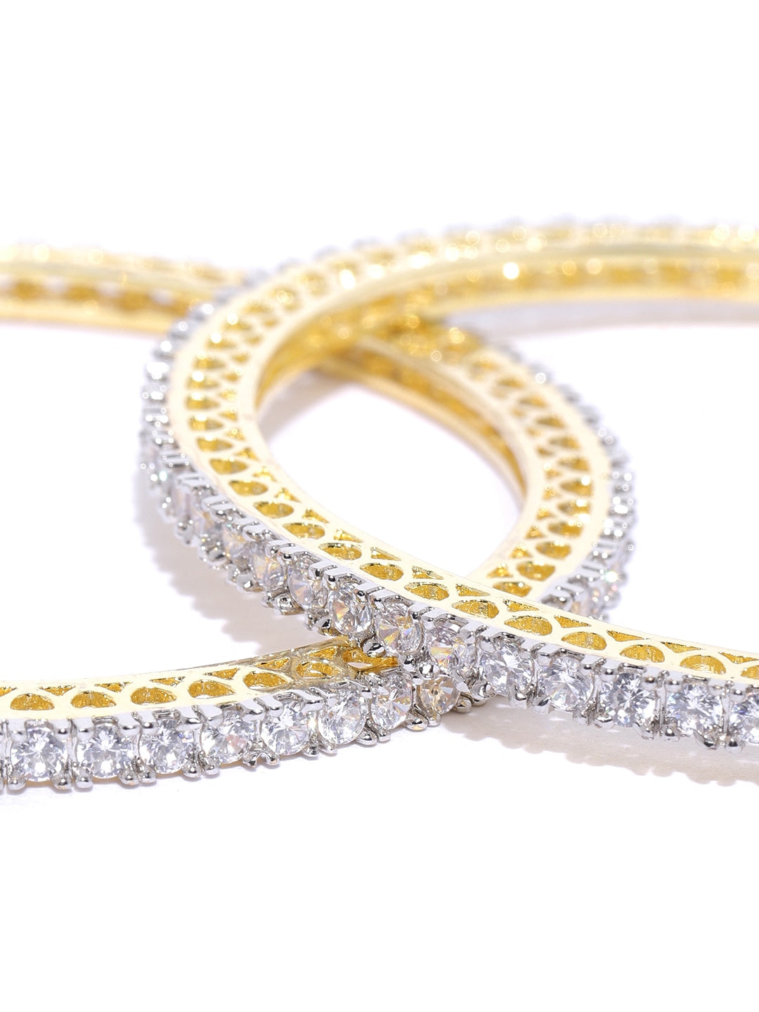 Gold-Polished Alloy Single Line American Diamond Bangle Set - The Pari - The Pari - Dinesh Associates