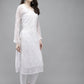 ADA Women White Ethnic Motifs Embroidered Regular Chikankari Handloom Kurta with Trousers | Swadesiicart
