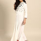 Anouk White Floral Yoke Design Mandarin Collar Mirror Work Cotton A-Line Kurta - Swadesiicart