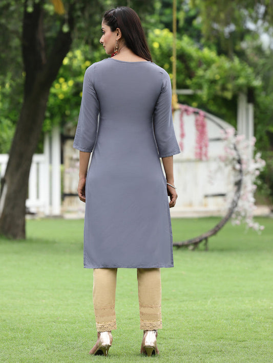 Juniper Women Blue Rayon Festive Wear Embroidered Straight Kurta | Swadesiicart