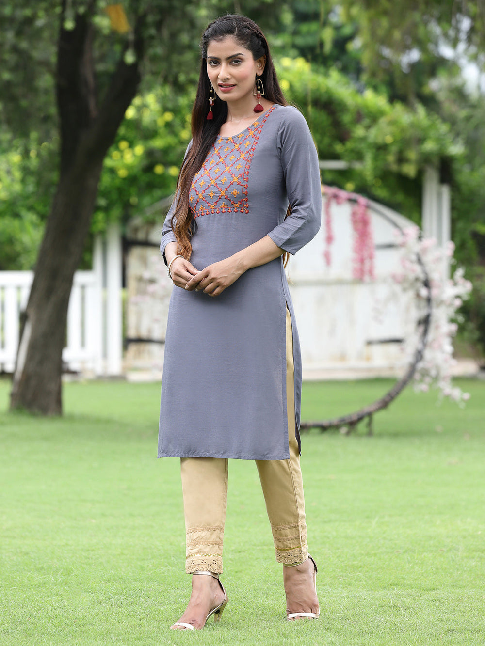 Juniper Women Blue Rayon Festive Wear Embroidered Straight Kurta | Swadesiicart